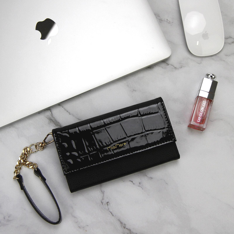 MiaMore etui Iphone 12 PRO case z klapą wzór skóra krokodyla z łańcuszkiem