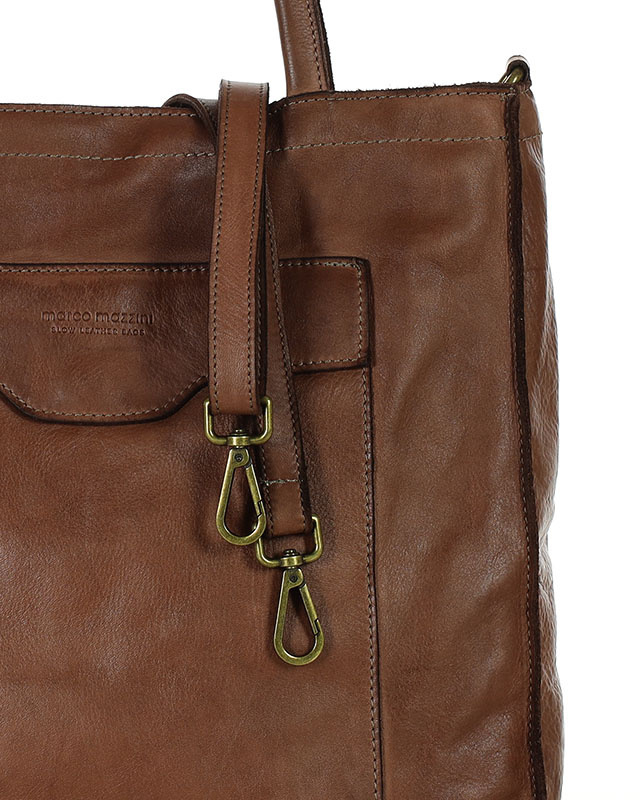 Torba shopper brązowa czekoladowa z kieszeniami skóra naturalna – MARCO MAZZINI