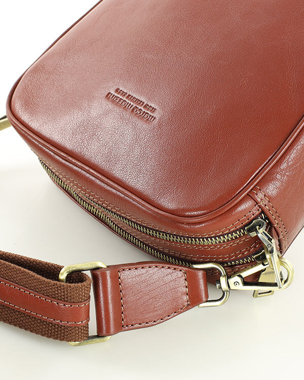 Torba skórzana na dwa zamki crossbody camera bag - MARCO MAZZINI brązowy
