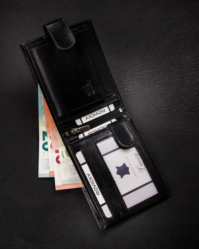 Skórzany męski portfel na zatrzask Rovicky z RFID