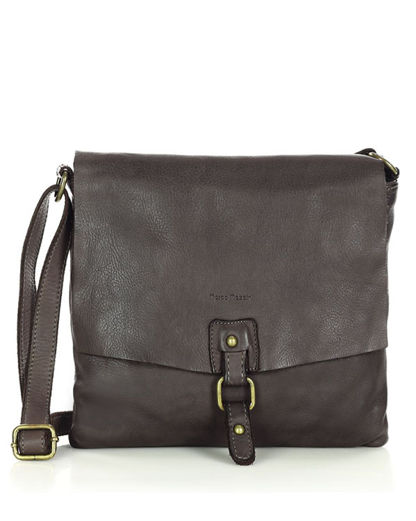 Torebka skórzana listonoszka stylowy minimalizm ala messenger leather bag - MARCO MAZZINI brąz caffe