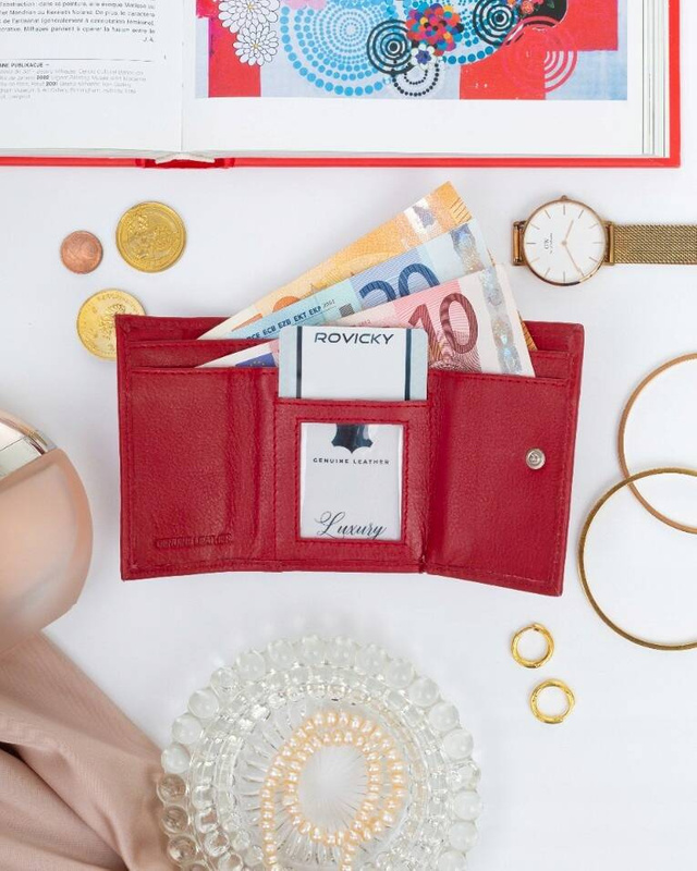 Rovicky Portfel Damski Mała Portmonetka Skóra Naturalna Przegrody Kieszeń