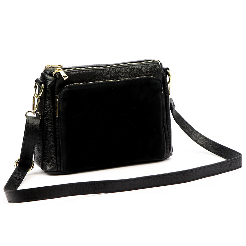 Luka damska listonoszka na ramię skóra naturalna dwie komory trzy kieszenie