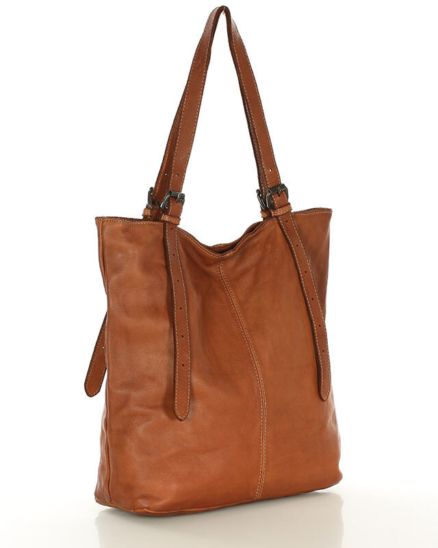 Torebka damska shopper z regulacją rączek skóra old pelle - MARCO MAZZINI brąz camel