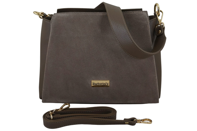 Torebka miejska z naturalnego zamszu i skóry - Beżowa ciemna