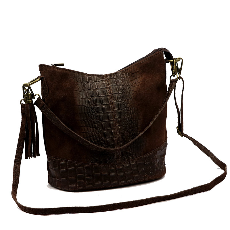 Luka damska listonoszka skóra naturalna wzór krokodyla z kieszeniami