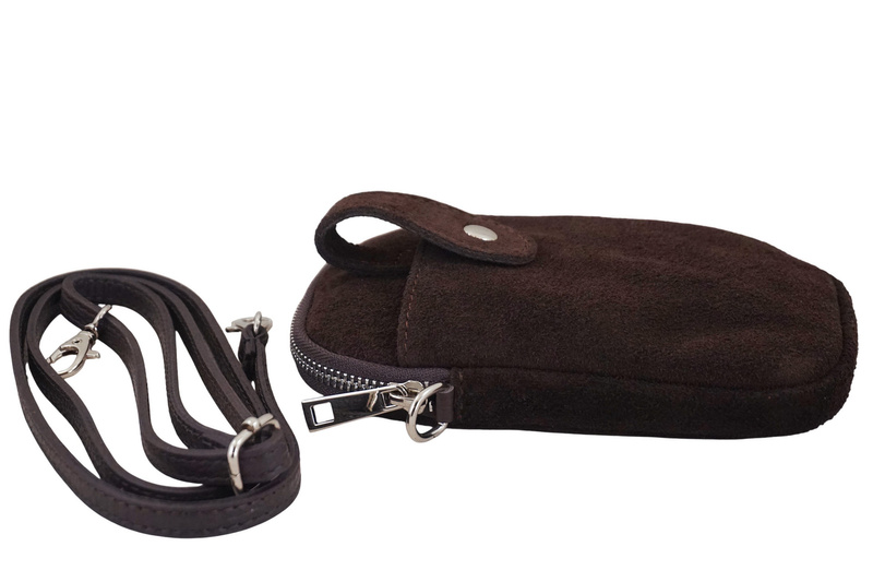 Etui na telefon ze skóry zamszowej - Brązowe ciemne