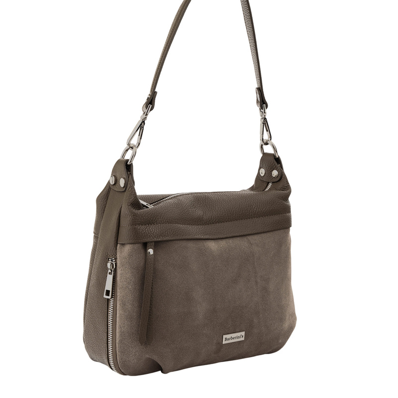 Skórzana torebka z zamszowym akcentem - Beżowa ciemna