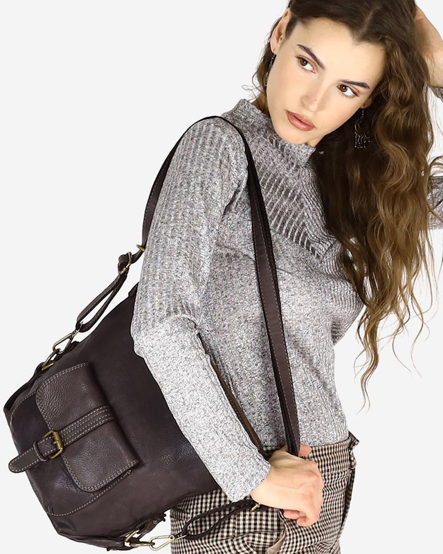 Torba skórzana dla wymagających z opcją plecak old school leather bag - MARCO MAZZINI ciemny brąz caffe