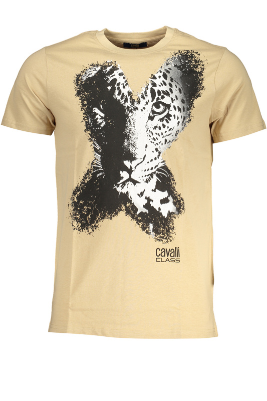T-SHIRT MĘSKI Z KRÓTKIM RĘKAWEM KLASY CAVALLI BEŻOWY