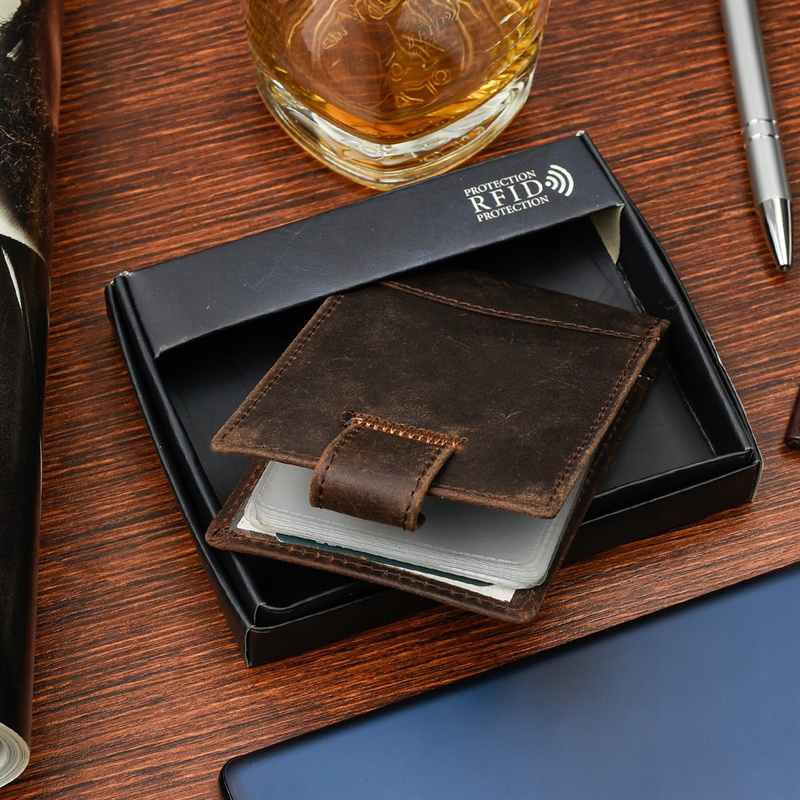 Etui skórzane na dokumenty karty wizytownik RFiD jasny brąz C85