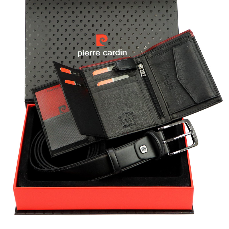 Prezentowy zestaw męski skórzany pasek do spodni i portfel Pierre Cardin