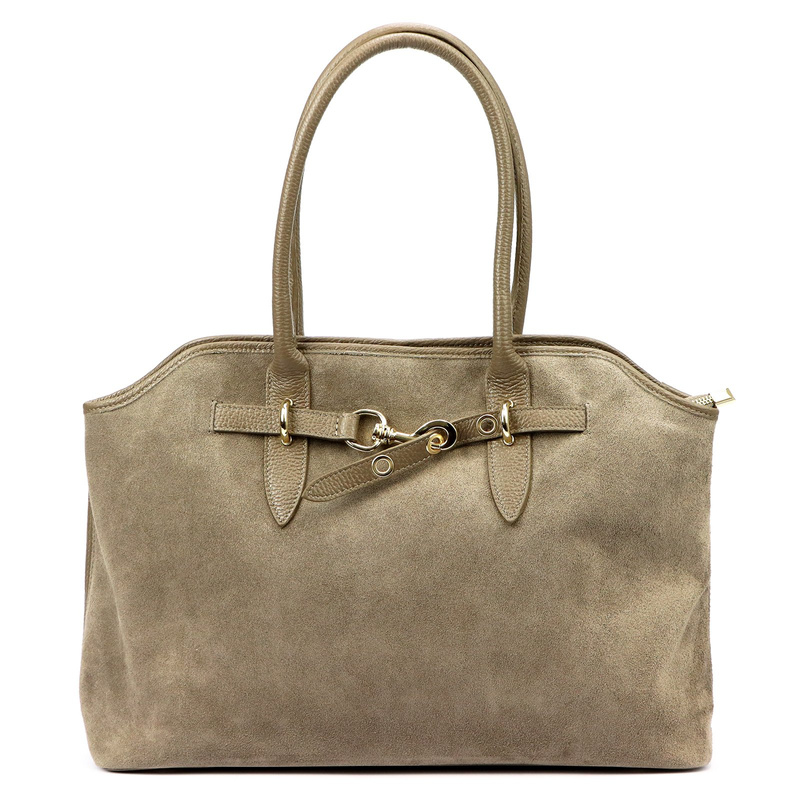 Vera Pelle damska torebka na ramię skóra naturalna zamszowa z kieszeniami