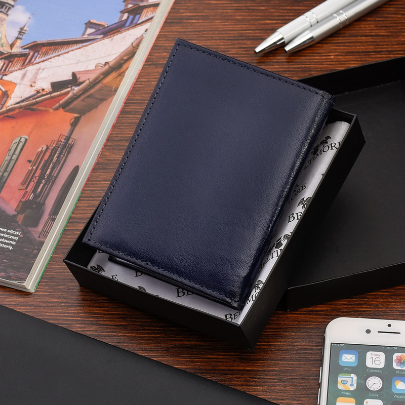 Etui na dokumenty karty granatowe skórzane slim Beltimore G95