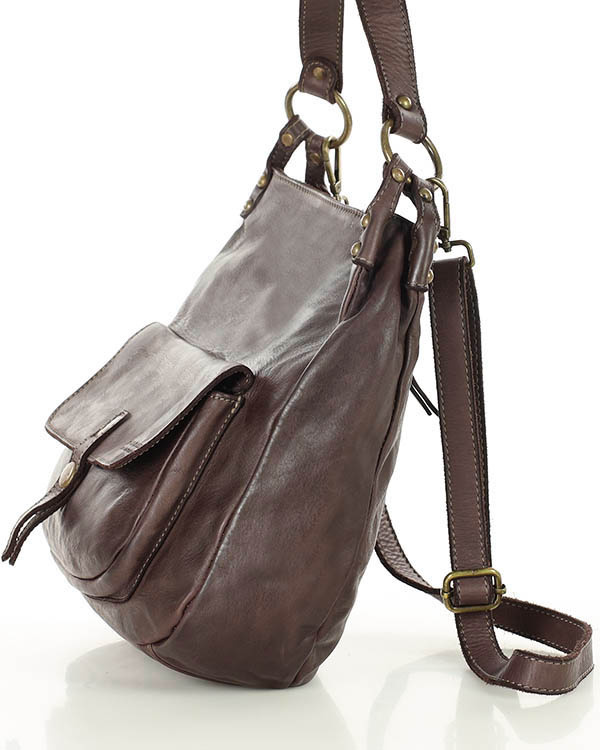 Torebka worek skóra naturalna hobo bag - MARCO MAZZINI brąz