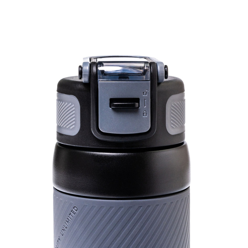 Czarny kubek termiczny ze stali nierdzewnej z silikonowym ustnikiem - Peterson