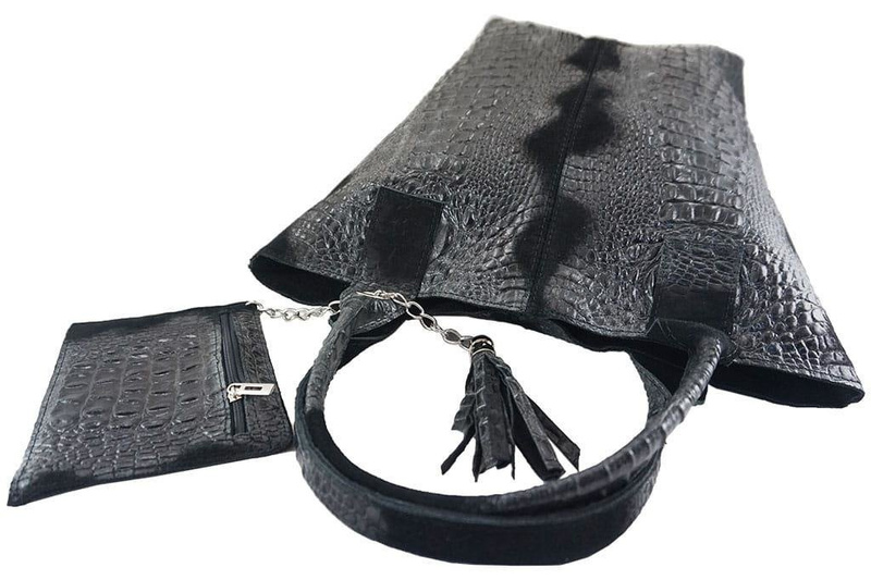 Modny worek skórzany CROCO Barberinis - Czarny