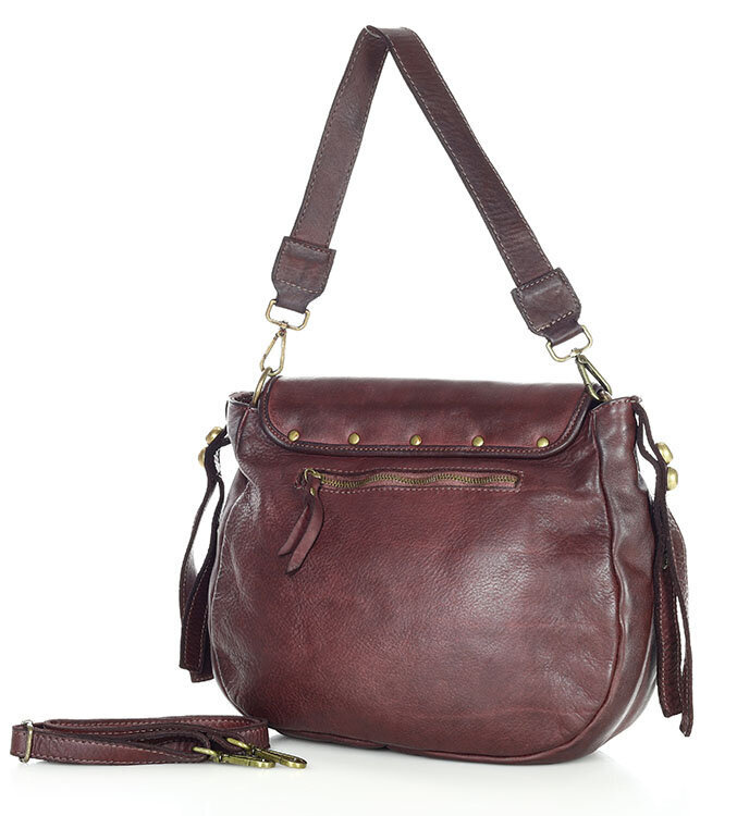Marco Mazzini Torebka classic saddle bag ze skóry naturalnej na ramie bordowa