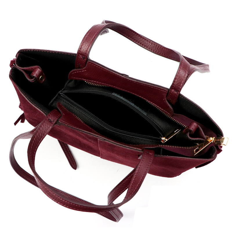 Vera Pelle damska shopperbag zamszowa torebka na ramię z frędzlami