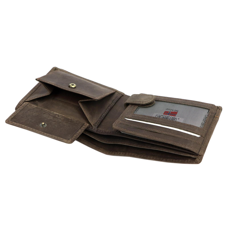 Nordee męski portfel skóra naturalna składany pojemny kompaktowy