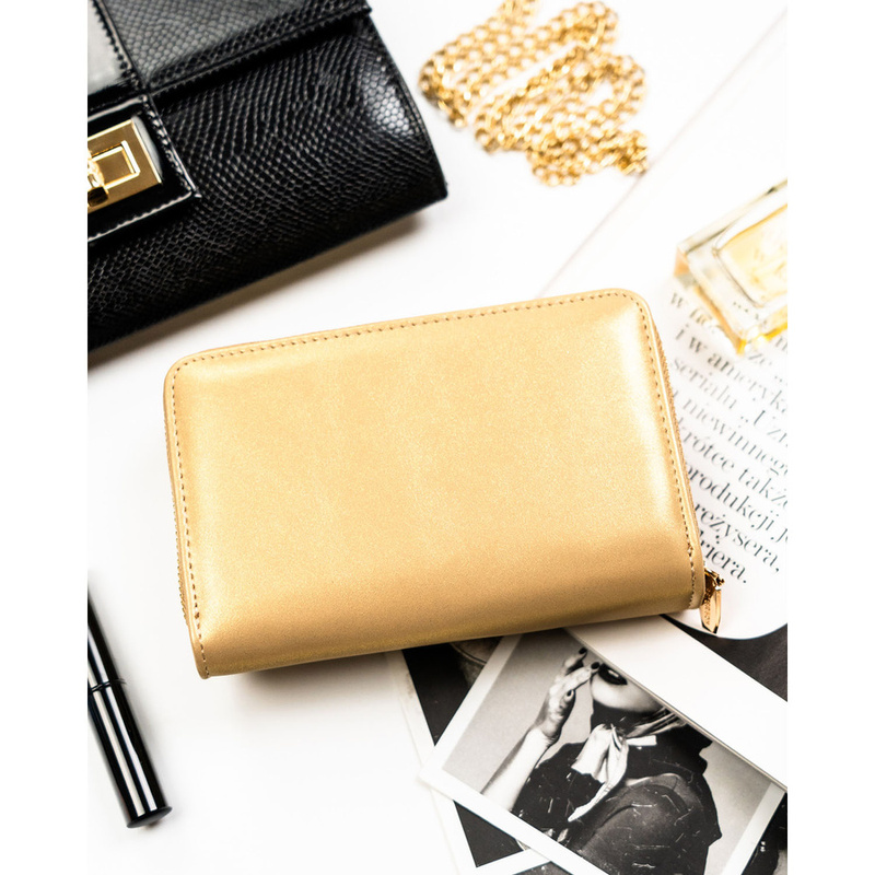 Portfel damski ze skóry ekologicznej w ciemnobeżowym kolorze, wyposażony w system RFID - Peterson