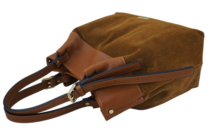 Elegancka torebka damska z naturalnego zamszu - Brązowa jasna