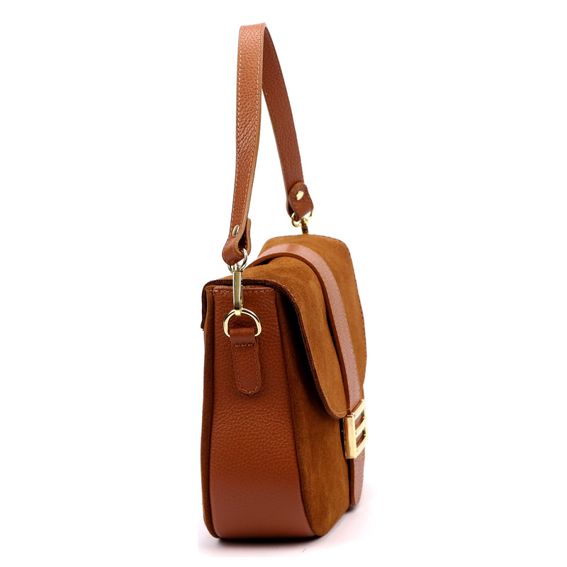 Vera Pelle Damska skórzana listonoszka torebka przez ramię z kieszenią