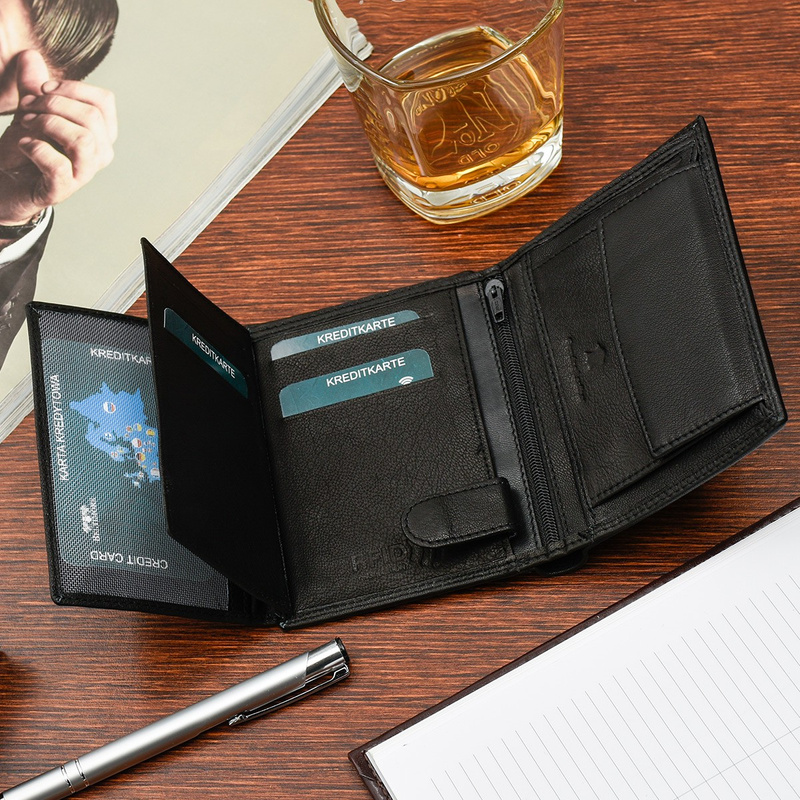 Męski portfel skórzany klasyczny RFiD czarny Beltimore K44