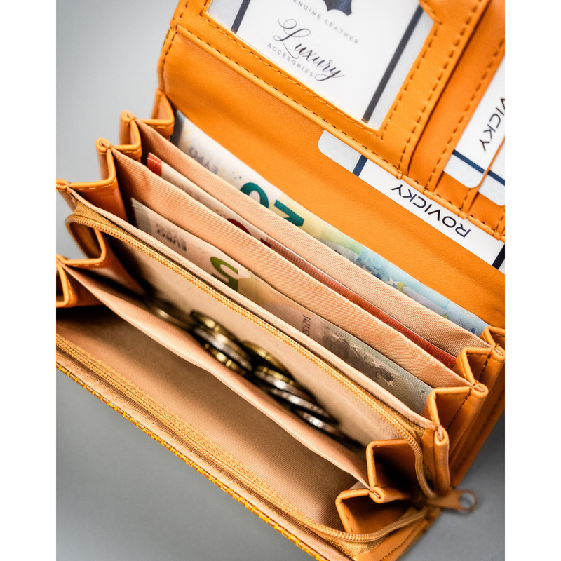 Brązowy portfel damski ze skóry ekologicznej z kieszonką zewnętrzną - 4U Cavaldi