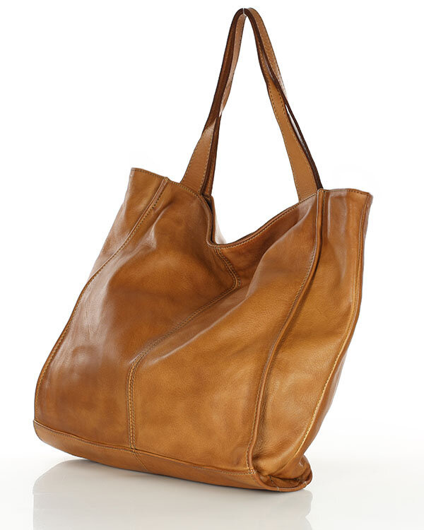 Duża skórzana torebka shopper na ramię – MARCO MAZZINI brązowa camel, idealna na miasto