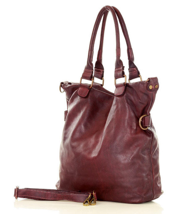 Torebka skórzana XL shopper vintage bag z kieszeniami vera pelle - MARCO MAZZINI burgund