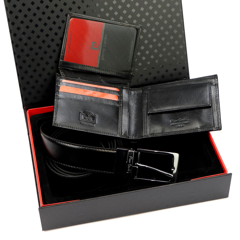 Pierre Cardin zestaw pasek do spodni i rozbudowany portfel skóra naturalna