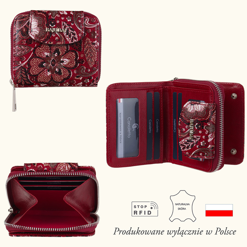 Dwustronny czerwony portfel damski BajuBaj ze skóry naturalnej PD1026cs167