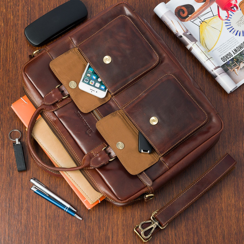 Torba męska skórzana na ramię laptopa duża ciemno-brązowa biznesowa Beltimore N02