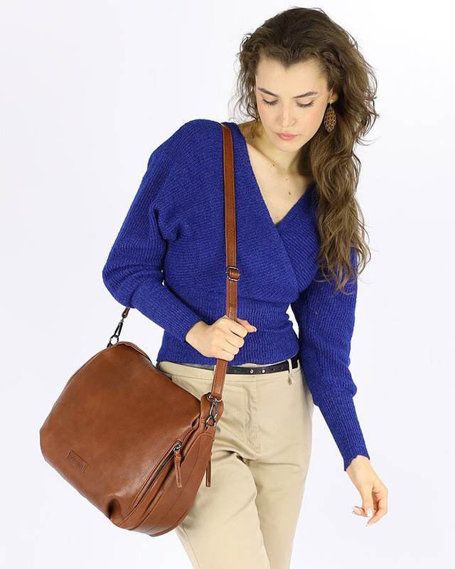Luksusowa torebka do ręki skórzana damska premium MARCO MAZZINI ciemny camel