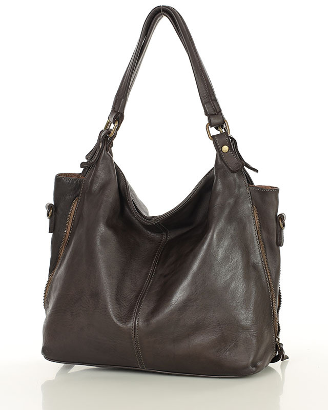 Torba skórzana wysokogatunkowa na ramię styl miejski shoulder leather bag - MARCO MAZZINI brąz caffe