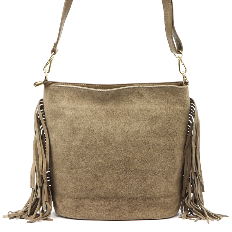 Vera Pelle damska listonoszka skóra naturalna zamszowa torebka z frędzlami