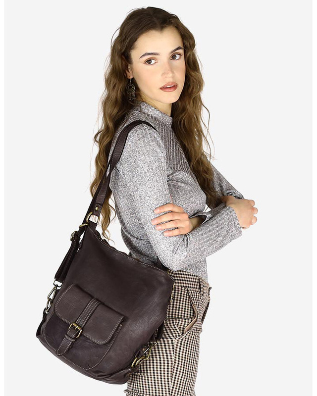 Torba skórzana dla wymagających z opcją plecak old school leather bag - MARCO MAZZINI ciemny brąz caffe