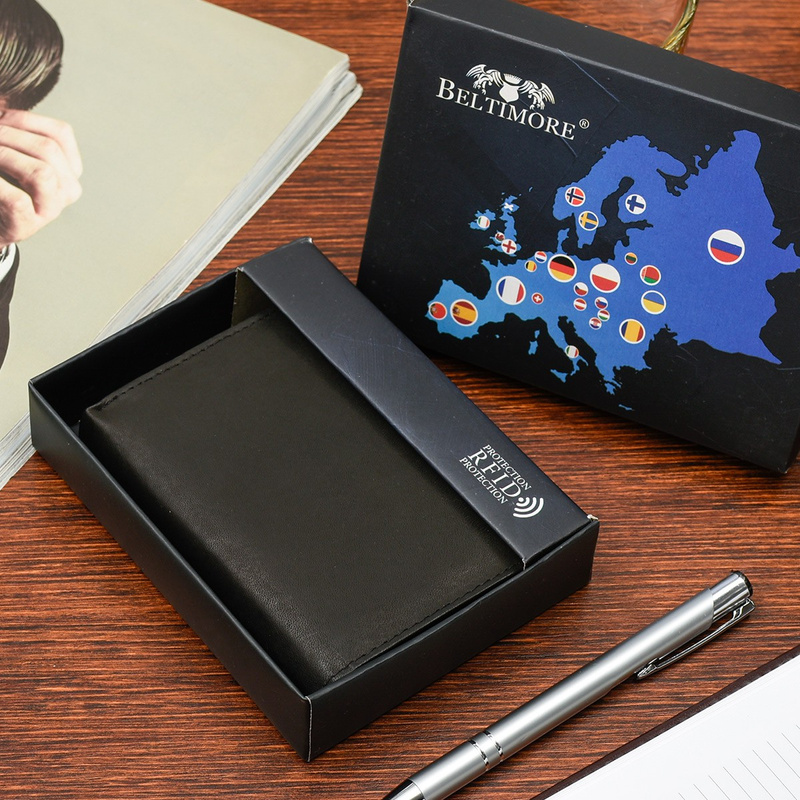 Męski portfel skórzany klasyczny RFiD czarny Beltimore U92