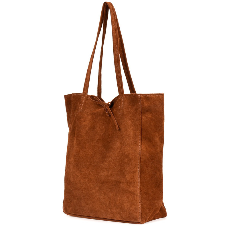 Damska Włoska Skórzana Torebka Worek A4 Troczek koniakowa W18