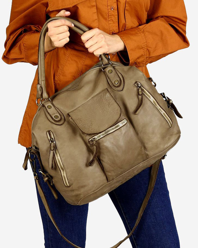 Torba biznesowa bowling retro bag skórzana - MARCO MAZZINI beżowa taupe