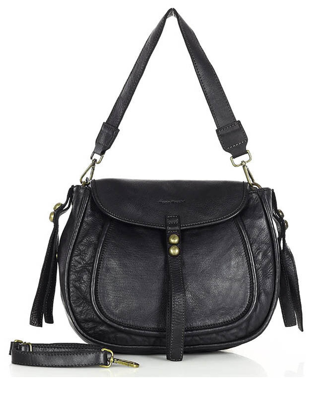 Marco Mazzini Torebka classic saddle bag ze skóry naturalnej na ramie czarna