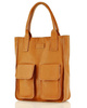 Torebka skórzany shopper bag z kieszeniami - MARCO MAZZINI Ravenna brąz camel