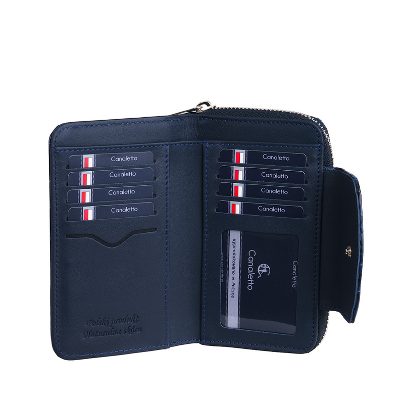 Damski portfel skórzany Canaletto – granatowy lakierowany z RFID | Elegancja i bezpieczeństwo PD1445s286 RFID