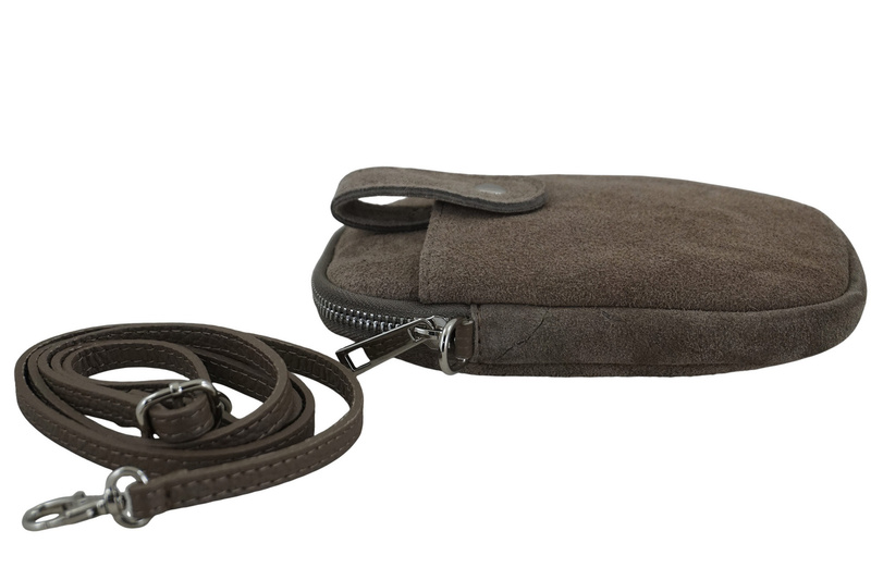 Etui na telefon ze skóry zamszowej - Beżowe ciemne