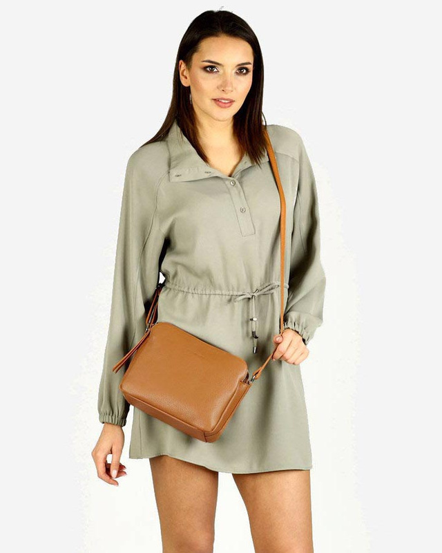 Torebka skórzana crossbody listonoszka dwie komory - MARCO MAZZINI brąz camel