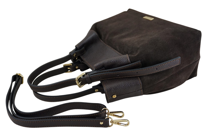 Elegancka torebka damska z naturalnego zamszu - Brązowa ciemna