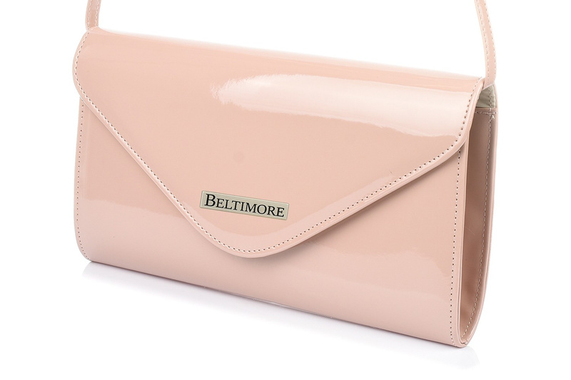 Kopertówka lakierowana z paskiem elegancka Beltimore pudrowy róż M78