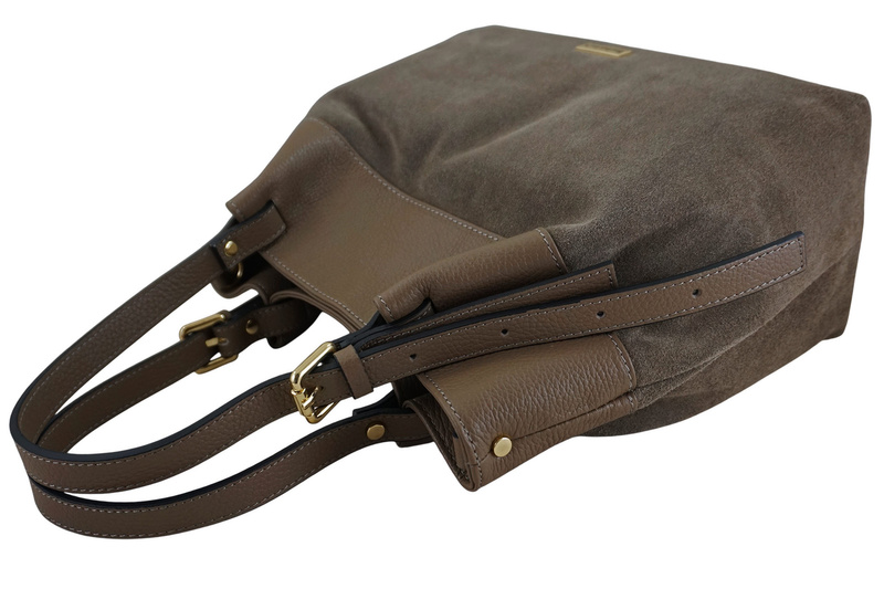 Elegancka torebka damska z naturalnego zamszu - Beżowa ciemna