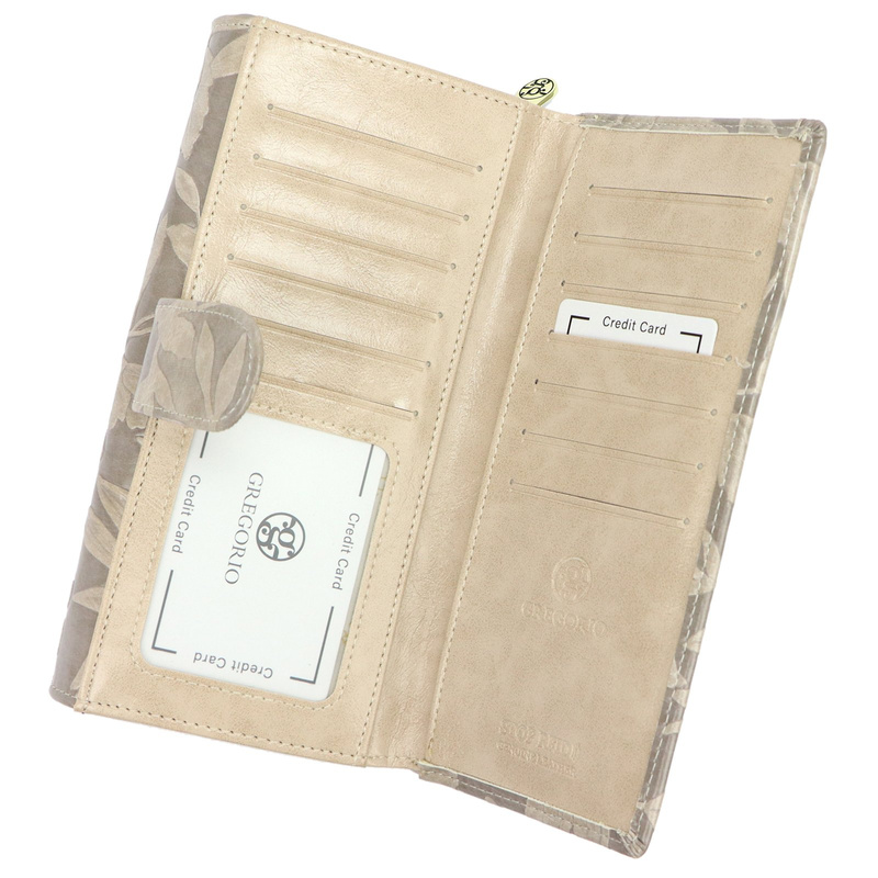 Gregorio podłużny damski portfel duży skóra naturalna kwiatowy wzór